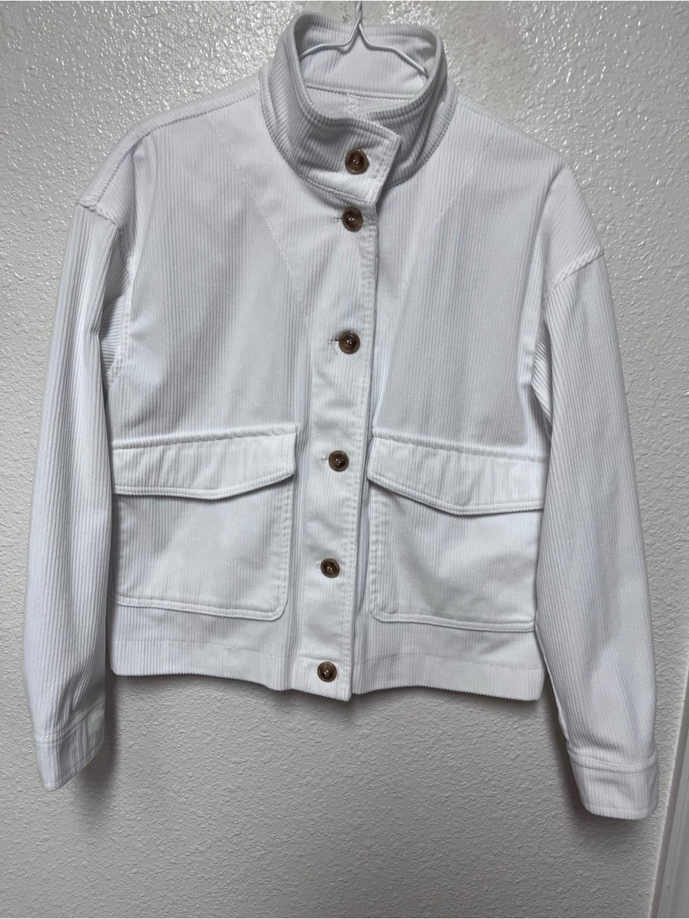 Avec Les Filles Crop Jacket Sm White Corduroy Button Front Cozy Minimalist As Is
